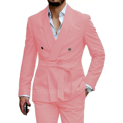 Slim Fit Shawl Lapel Men's Wedding Suits 2 Piece Formal Business Groom Wear Fashion Style Blazer Pants Tuxedos Costume Homme