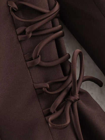 Women Brown Blazer Jacket Y2k 2000s Vintage Bandage Suit Coat Long Sleeve Double Breasted Oversize Outerwear Spring Autumn 2026