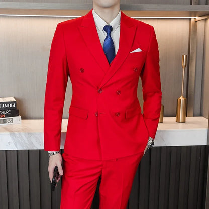 Men's Double-Breasted Suit Jacket and Trousers – Formal Business & Wedding 2-Piece Set