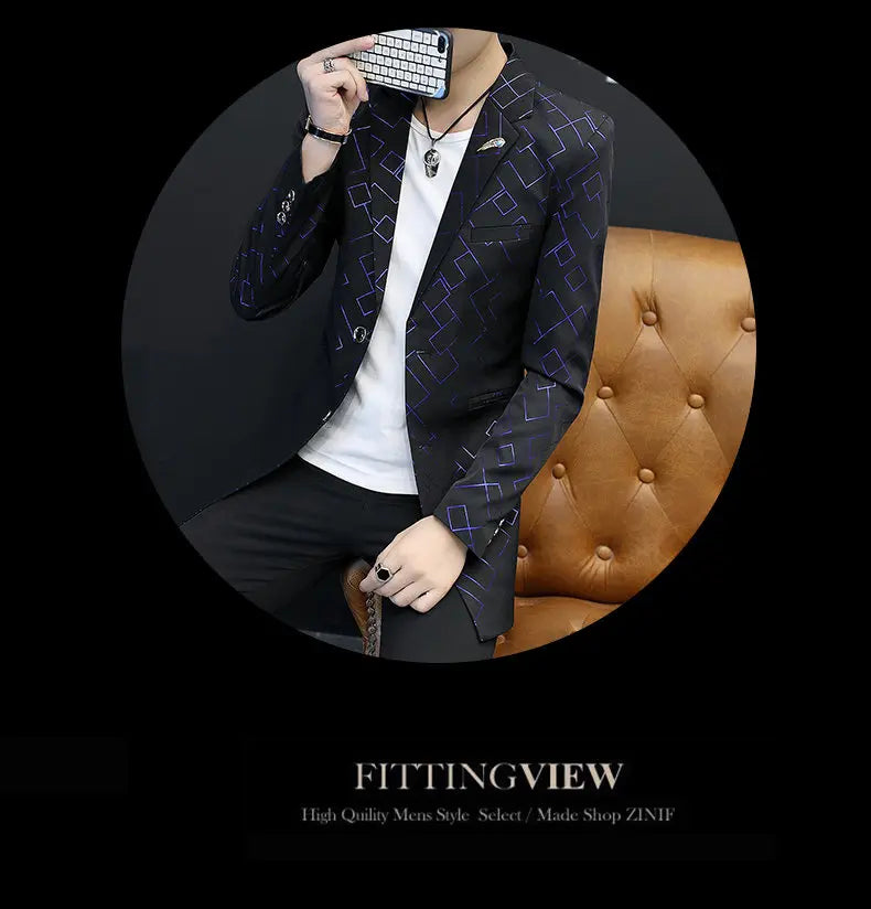 Blazer Fashionable Outdoor Travel Youthful Wedding Versatile Host Gentleman Slim-fit Casual Mid-length Stripes Men's Blazer