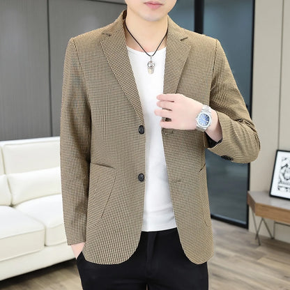 Men's Plaid Blazer for Casual Business Spring Autumn | Khaki Dark Gray Light Gray