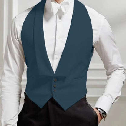 Men Vest Single Button Solid White with Lapel Waistcoat for Weddings & Formal Events