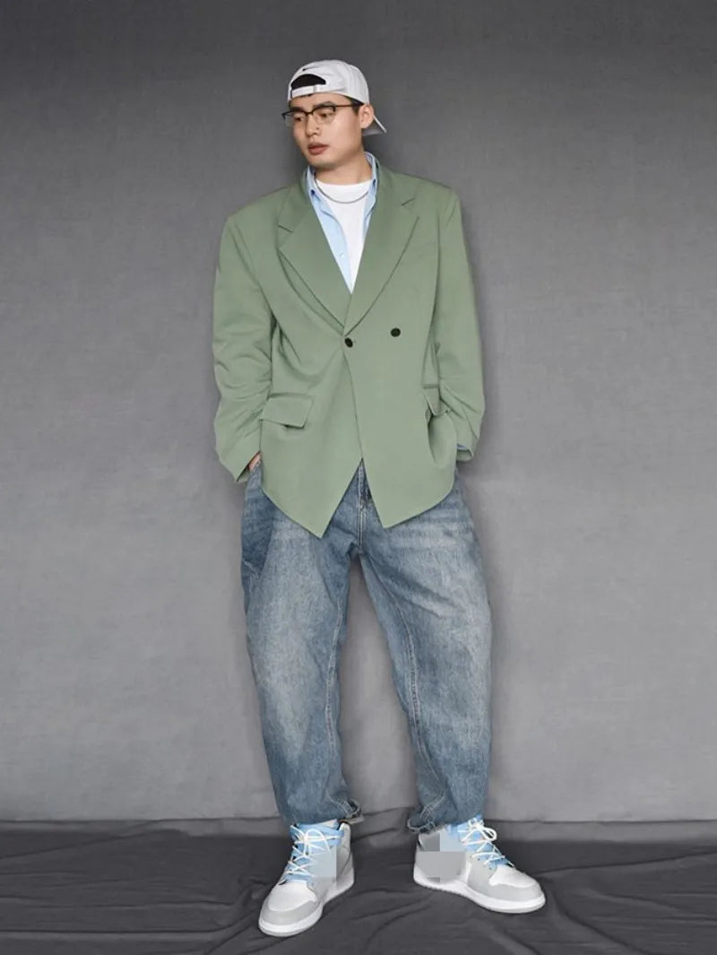 New Designer Men Loose Fit Double Breasted Blazer Pants Two Piece Set Oversized Business Casual Matching Set Fashion Suits Male