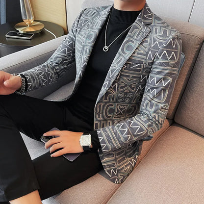 Brand Luxury Suit Jacket for Men 2023 Autumn Printed Casual Busines Blazer Masculino Slim Fit Wedding Groom Social Dress Coat