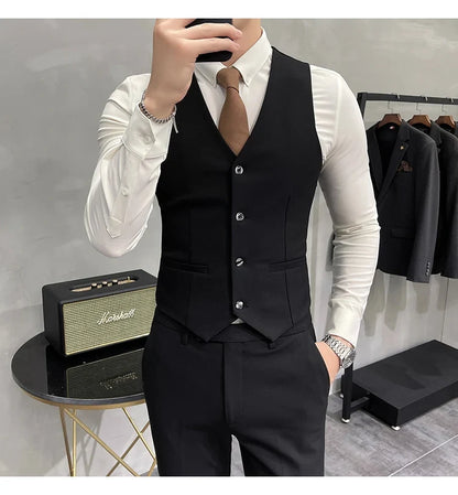 (Jacket +Vest+Pants) Plus Size 7XL-S Men Korean Slim Fit Groom Wedding Business Casual Tuxedo Mens Work Social Suit 3 Pieces