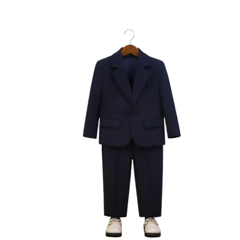 Gentleman Boys 5Pieces Formal Wedding Suit Set With Jacket Vest Pants Bowtie Brooch Kids Birthday Piano Performance Costume