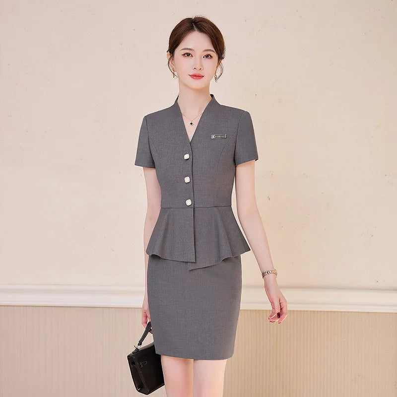 Short Sleeve Suit Professional Set Summer Hotel Management Front Desk Reception Manager Workwear Waiter Uniform Formal Wear
