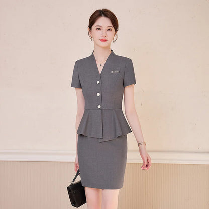 Short Sleeve Suit Professional Set Summer Hotel Management Front Desk Reception Manager Workwear Waiter Uniform Formal Wear