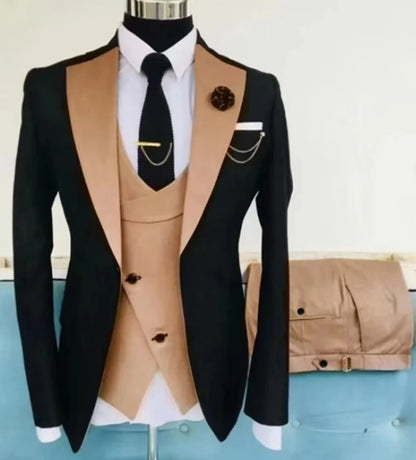Costume de mariage 3 pièces pour homme – Veste, gilet et pantalon – Coupe ajustée – Tuxedo pour garçons d'honneur, costume pour adultes, pour les fêtes de mariage estivales à la plage