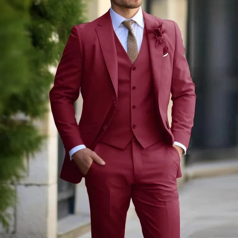 Beige Suit Men Business Tuxedos Formal 3 Piece Set Jacket Vest Pants Single Breasted Groom Groomsman Prom Wedding Party 2025 New