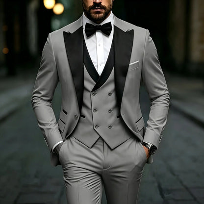 Fashion Men's Premium Solid Color Slim Fit Business Formal Suit Set, Perfect for Groom, Office, Wedding, Groomsman & Work Wear