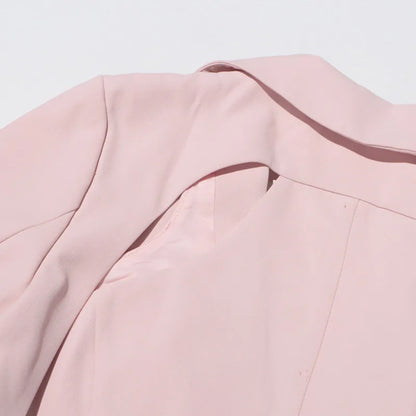 Spring Autumn New Women Blazer Back Hollow Out Waist Cinching Slim Fit Solid Color French Elegant Fashion Tide Coat HK17101