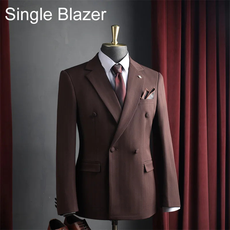 Man Suit Coat Double-breasted Long Sleeve Men Outerwear Slim Simple Solid Long Sleeve Comfortable Wedding Business Male Blazer