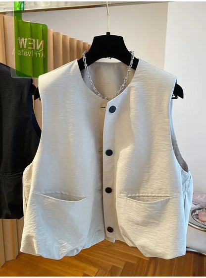 Vest Female Spring Autumn Casual Lined Waistcoat Women O-Neck Sleeveless Jacket Women Solid Single-breasted Vest Coat