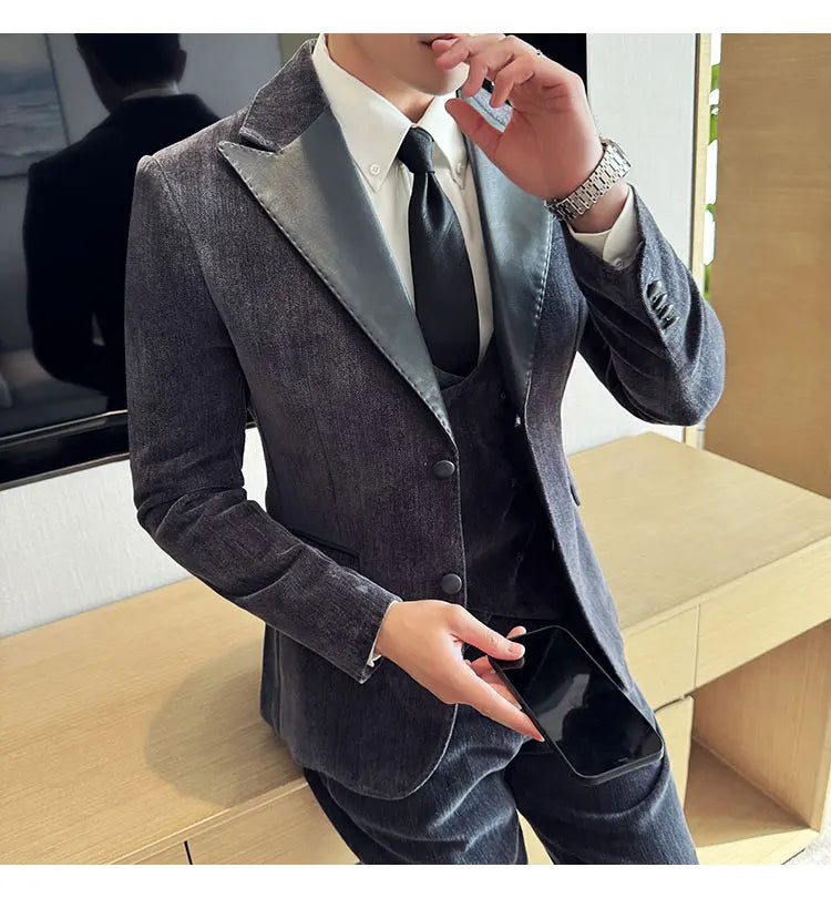 Men's Slim Fit 3-Piece Suit – Smart Casual & Wedding Formal Set