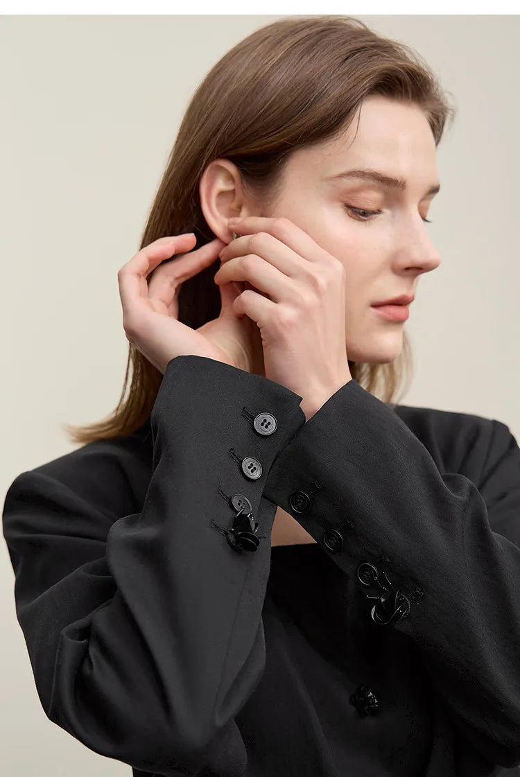 Women's Jacket 2026 Autumn New Bead Sheet Flower V-Neck Women's Blazer Straight Elegant Shoulder Pad Blazers Top 12621026