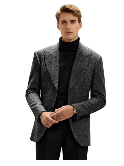 Classic Italian Men's Suit Jacket, Single Breasted, Autumn Winter Retro Warm Suit Men Herringbone Business Casual Men's Clothing