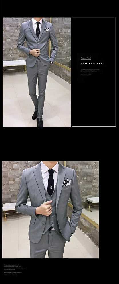 Men's 3-Piece Slim Fit Suit – Business & Wedding Formal Set with Blazer, Vest & Pants