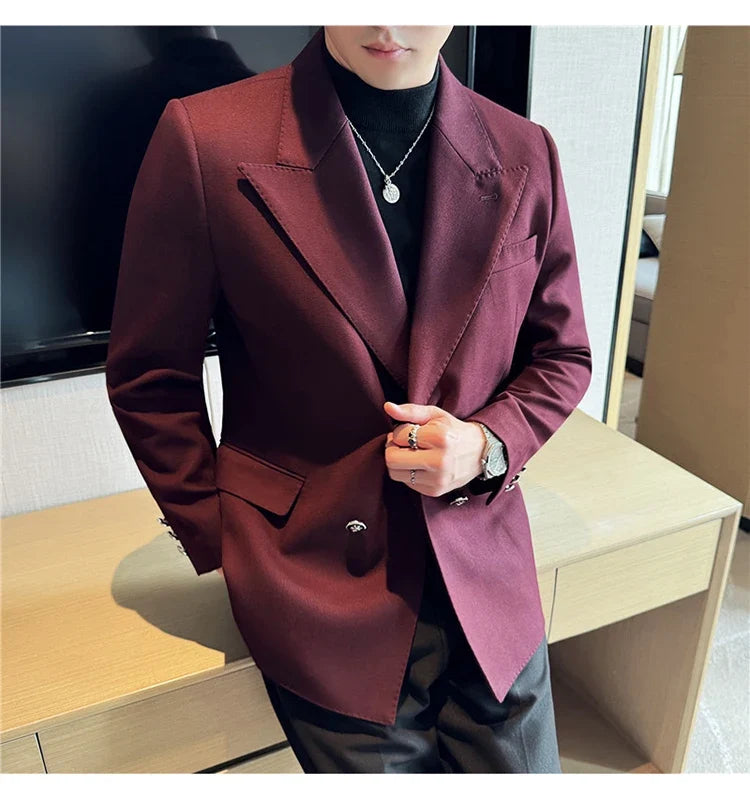 Autumn Winter Thickened Woolen Suit Jacket Men Double-breasted Casual Business Blazers Slim Fit Wedding Social Dress Coat M-4XL