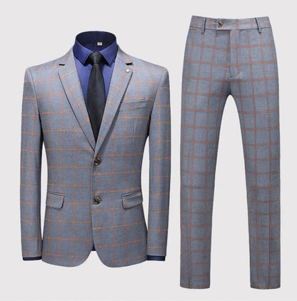 Men's Suit Set – Blazer, Vest & Trousers – British Grid Smart Casual for Business & Weddings