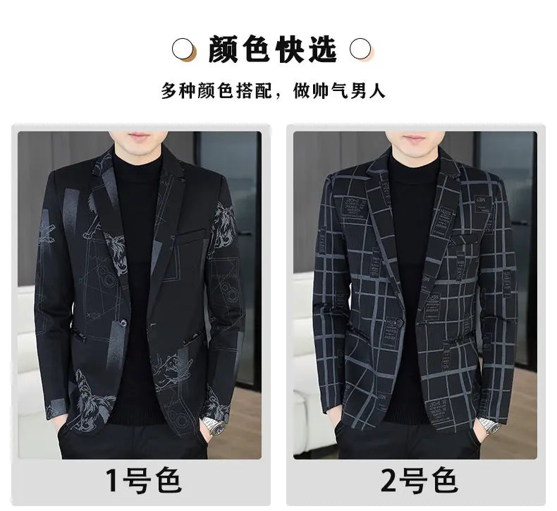 Blazer Autumn and Winter Men's Fashion Business Outdoor Travel Checkered Wedding Youth Slimming Casual High Formal Wear Blazer