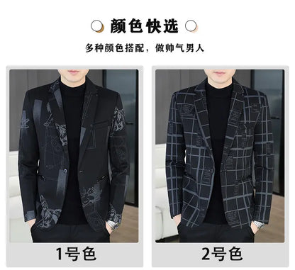Blazer Autumn and Winter Men's Fashion Business Outdoor Travel Checkered Wedding Youth Slimming Casual High Formal Wear Blazer