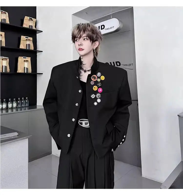 2025 New Handsome Luxury Patchwork Decorate Stand Neck Casual Jacket Men Original Luxury Male Blazer Coat Clothes JY3789