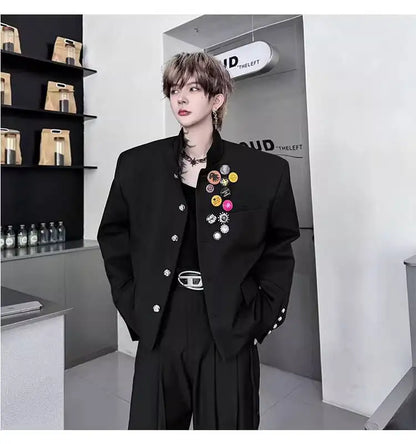 2025 New Handsome Luxury Patchwork Decorate Stand Neck Casual Jacket Men Original Luxury Male Blazer Coat Clothes JY3789