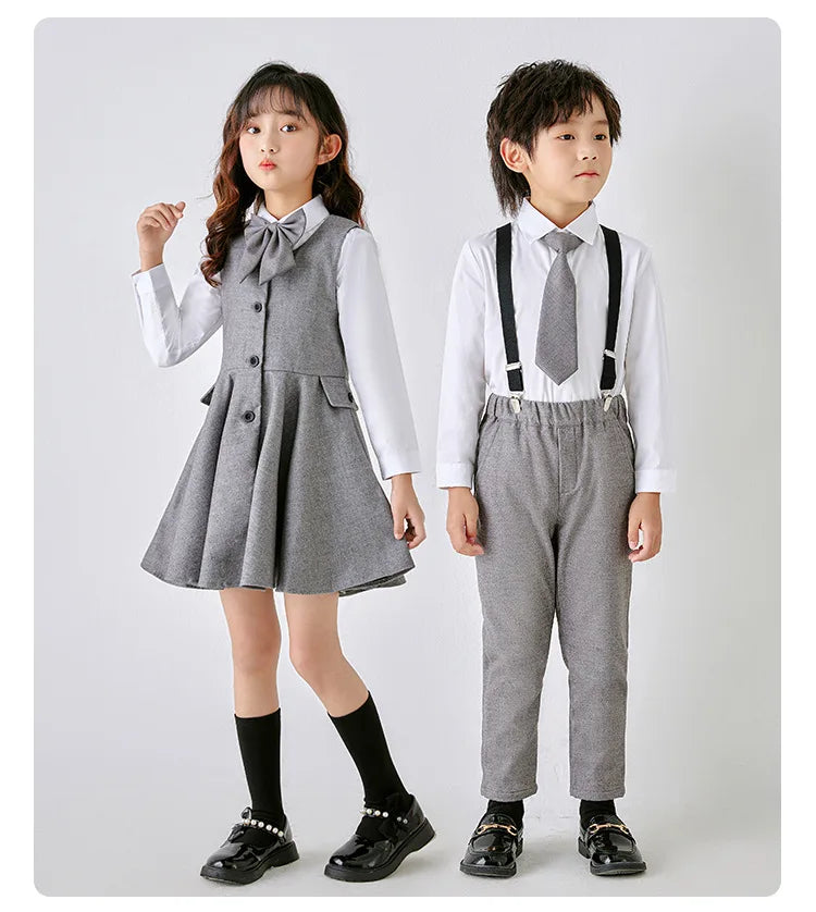 Kids School Uniforms Girls British Japanese Navy Jacket Suit Dress Boys Blazer Formal Outfits Chidren Student Clothes Class Sets