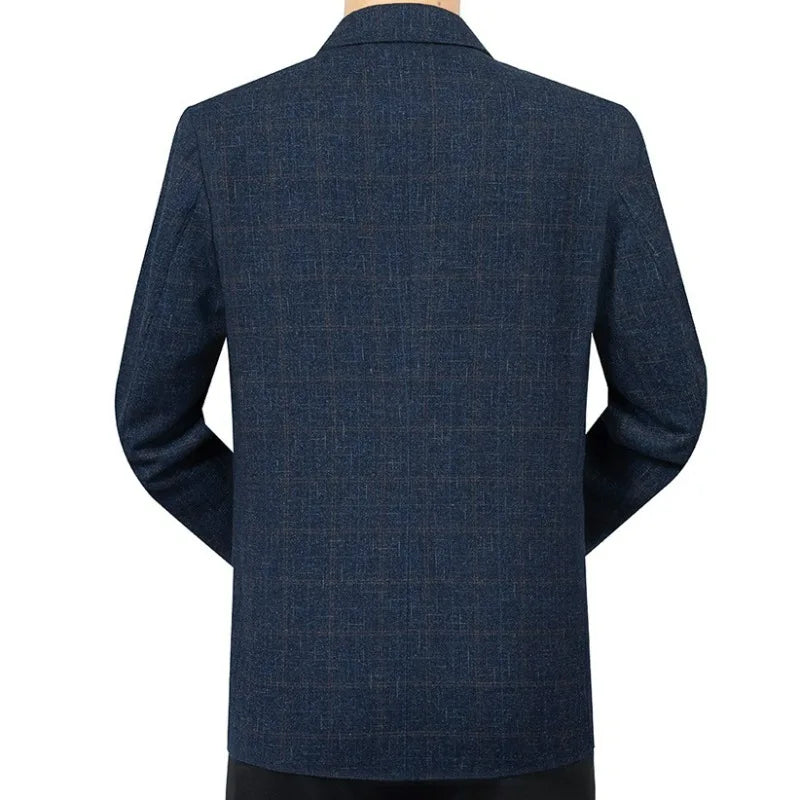 KIDWHXR Spring Autumn Men Suit Coat Fashion Plaid Turn Down Collar Man Blazer Non-ironing Business Casual Mlae Slim Jacket