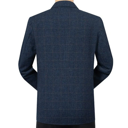 KIDWHXR Spring Autumn Men Suit Coat Fashion Plaid Turn Down Collar Man Blazer Non-ironing Business Casual Mlae Slim Jacket