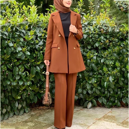 Women Suit Two Pieces Elegant Notch Lapel Blazer Set Straight Double Breasted Casual Chic Two Pieces(Jacket+Pants) Daily Wear