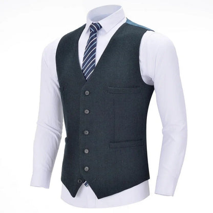 Men's Herringbone Vest Single Breasted Formal Waistcoat for Weddings and Business