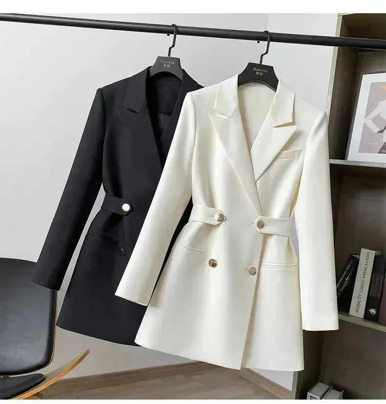 Women Suit Blazer Elegant Coat Spring Autumn Fashion Korean Blazer Luxury Double Breasted Jacket Solid Ladies Tops Clothes