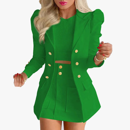 Fashionable Casual Print Long Sleeve Women's Suiting Skirt Ensemble Autumn Commute Wear Polyester Fabric Unisex O2O Sales