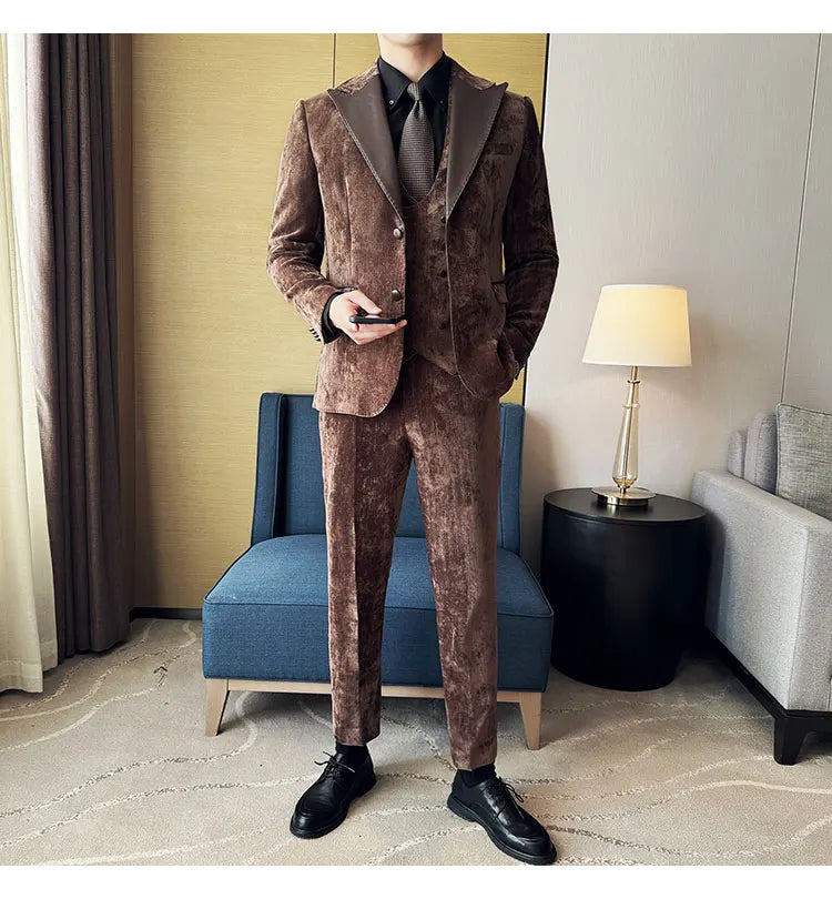 Men's Slim Fit 3-Piece Suit – Smart Casual & Wedding Formal Set
