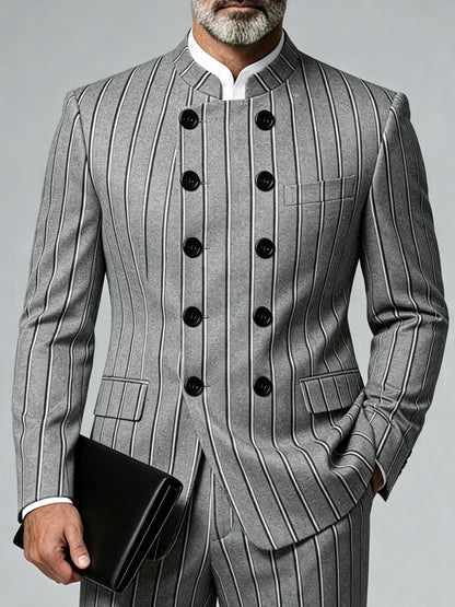 Men's Luxury Classic Business Blazer Purple Floral Jacquard Double‑Breasted Plus Size Suit Jacket for Wedding Prom Formal Party