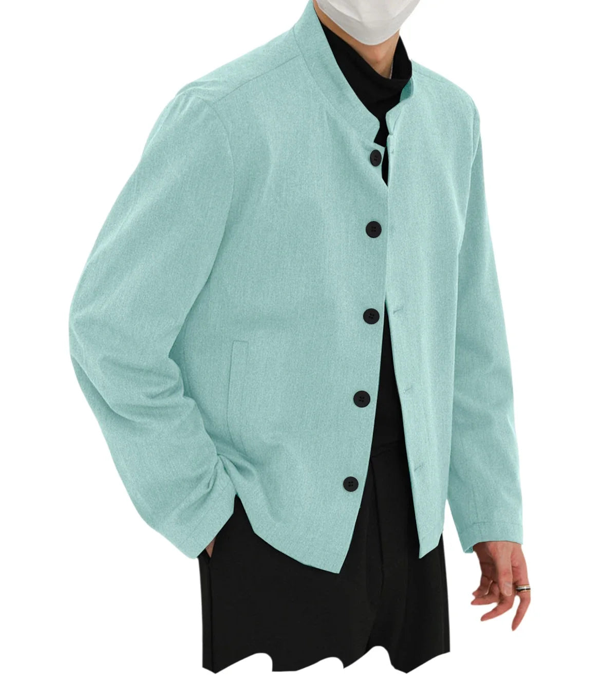 Men's Linen Blazer Stand Collar Slim Fit Suit Jacket Lightweight Breathable Soft Business Casual Daily Sport Coat for Spring