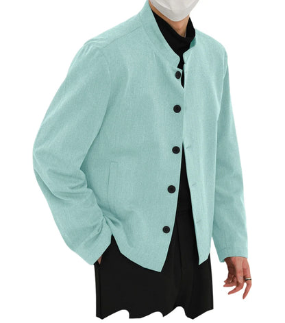 Men's Linen Blazer Stand Collar Slim Fit Suit Jacket Lightweight Breathable Soft Business Casual Daily Sport Coat for Spring
