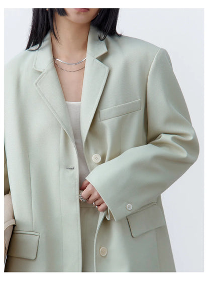 Fashion Women Woolen Blazers Solid Loose Casual Single-breasted Twill Suit Coat Office Ladies Jacket Spring Summer 2026