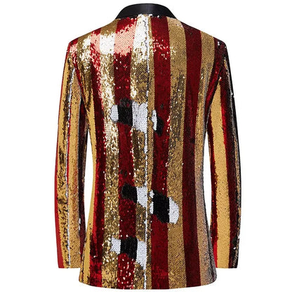 Men's Luxury Sequins Suit Jacket Double Side Stripes Trendy Blazers Banquet Evening Party Singer Host Stage Performance Tuxedo