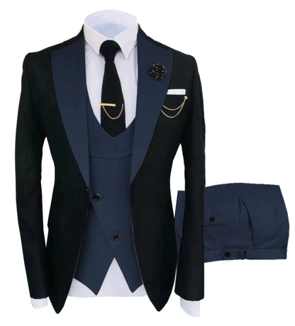 Costume de mariage 3 pièces pour homme – Veste, gilet et pantalon – Coupe ajustée – Tuxedo pour garçons d'honneur, costume pour adultes, pour les fêtes de mariage estivales à la plage