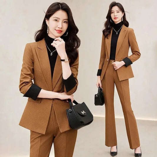 Autumn Women Pant Suit Office Ladies Female Business Work Wear 2 Piece Set Formal Blazer Jacket And Trouser