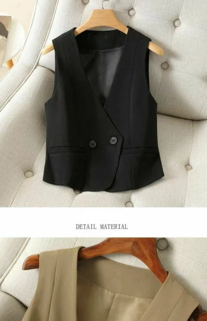 Women's Streetwear Fashion Double Breasted Suit Vest Casual Elegant Short Vest Office Ladies Waistcoat Female Sleeveless Jacket