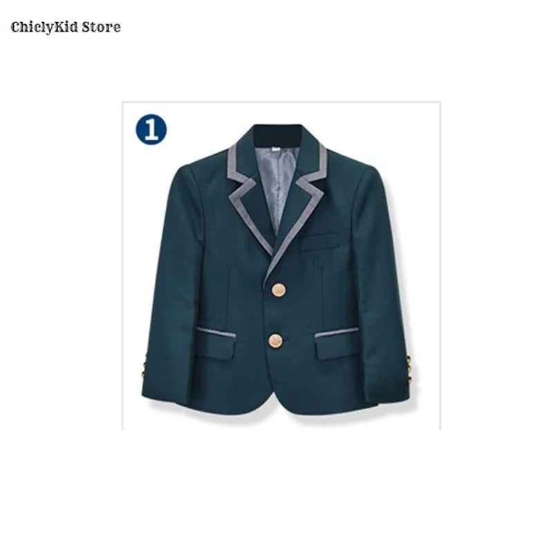 Boys Green Blazers Pants School Uniform Girls Jacket Skirt Shirt Tie Suits Kids Formal Dress Tuxedo Children Student Clothes Set