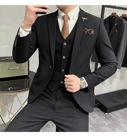 (Jacket +Vest+Pants) Plus Size 7XL-S Men Korean Slim Fit Groom Wedding Business Casual Tuxedo Mens Work Social Suit 3 Pieces