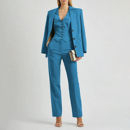 Slate Green Women's Suit Customized Elegant Single-breasted Peaked Lapel Three Pieces (Jacket+Pants+Vest) Office Lady Set