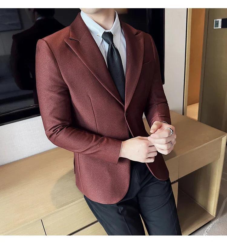 High-end Shiny Business Casual Suit Jacket Men British Style Slim Fit Office Work Men Blazers Wedding Groom Dress Coats 2025