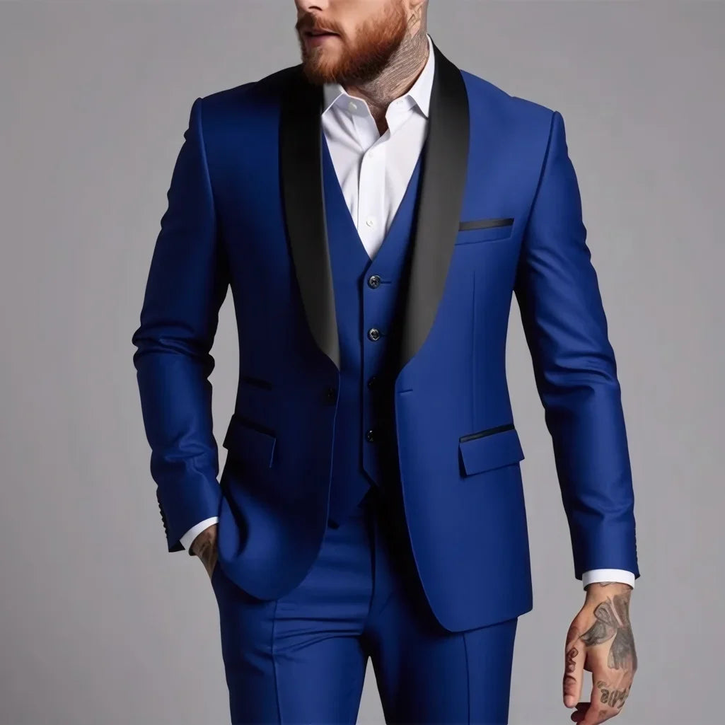 High-quality, fashionable and stylish new business casual suit set for men, men's wedding dress suit set of three pieces