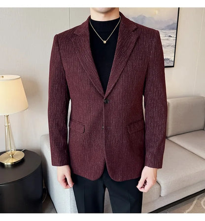 New Fashion Meteor Striped Suit Jacket High Quality Men's Slim Fit Business Formal Social Prom Party Casual Tuxedos 5XL-M